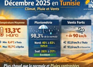 Climat en Tunisie : décembre 2025 marqué par un excédent thermique et des pluies contrastées