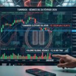 La Semaine Boursière : Quel secteur a fait exploser le Tunindex ? Graphique de la séance boursière du 26 février 2026 montrant une légère correction du TUNINDEX à 15 122,84 points avec un volume de 12,10 MD TND.