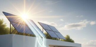 L’offre SMSS de l’OMODA E5 : Quand l’automobile ne vend plus des voitures, mais de l’autonomie énergétique SUV électrique OMODA E5 en charge sur une borne 22kW domestique alimentée par des panneaux solaires, illustrant l'offre SMSS d'Ulysse Car Trading en Tunisie pour 22 000 km d'autonomie gratuite.