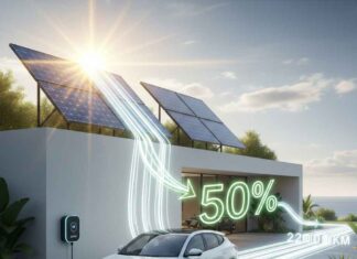 L’offre SMSS de l’OMODA E5 : Quand l’automobile ne vend plus des voitures, mais de l’autonomie énergétique SUV électrique OMODA E5 en charge sur une borne 22kW domestique alimentée par des panneaux solaires, illustrant l'offre SMSS d'Ulysse Car Trading en Tunisie pour 22 000 km d'autonomie gratuite.