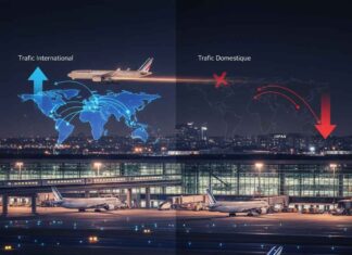 Trafic aérien France 2025 : Record historique mais l’Asie décroche Infographie trafic aérien France 2025 : comparaison croissance Afrique vs déclin Asie-Pacifique.