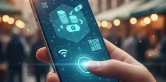 LE GUIDE | Inclusion financière : Comment fonctionne le wallet et à quoi sert-il ? Smartphone affichant une application de Wallet numérique effectuant un paiement par scan de QR Code dans un commerce tunisien moderne