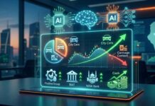 Gestion d’un portefeuille boursier assistée par l’IA : Arbitrage et performance du portefeuille au 5 mars Graphique de performance boursière et logos des entreprises City Cars, Poulina et BIAT illustrant un arbitrage de portefeuille financier.