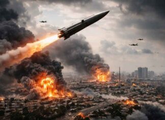 Frappes contre l’Iran et riposte : la crise s’étend et les réactions se multiplient Image illustrant la trajectoire des missiles iraniens lancés vers le Golfe depuis l'Iran après les frappes américano-israéliennes du 28 février 2026