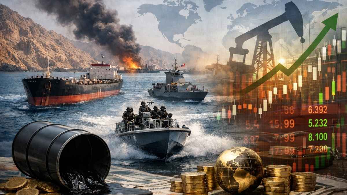 Vue satellite du détroit d'Ormuz montrant une forte concentration de navires pétroliers stationnés à l'entrée du Golfe Persique.