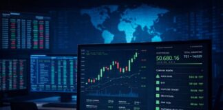 IA en Bourse : +1,36% dès la première séance dans un marché en baisse Graphique de performance boursière montrant la progression du portefeuille MyInvestia en vert contrastant avec la courbe rouge descendante du Tunindex le 2 mars 2026.