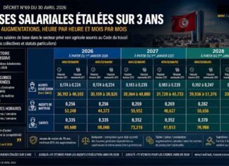 Tunisie : Toutes les augmentations salariales 2026-2028 (secteurs non soumis à des conventions) Augmentations salariales 2026-2027-2028