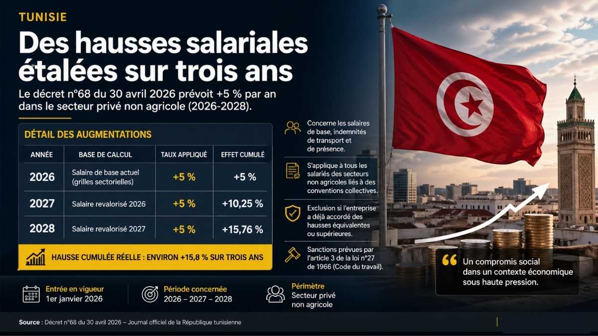 Augmentations salariales dans le secteur privé tunisien 2026-2027-2028