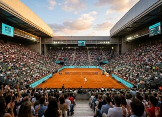 Tournoi de tennis de Madrid : Quand l’abandon d’Iga Swiatek redessine la hiérarchie mondiale avant Roland-Garros Photographie aérienne d'un stade de Tennis