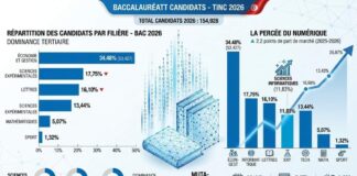 Statistiques Bac Tunisie 2026 : Évolution des filières et montée de l’informatique BAC TUNISIE 2026 - Parts des filières