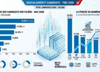 Statistiques Bac Tunisie 2026 : Évolution des filières et montée de l’informatique BAC TUNISIE 2026 - Parts des filières
