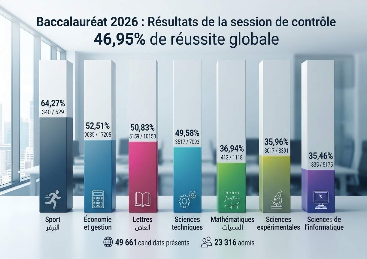 Résultats session de contrôle BAC 2026 Tunisie