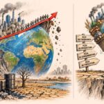 Rapport Meadows : 54 ans après, les données mondiales relancent l’alerte sur les limites de la croissance Représentation symbolique de la croissance industrielle mondiale, de l'exploitation des ressources et des limites physiques de la planète.