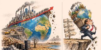 Rapport Meadows : 54 ans après, les données mondiales relancent l’alerte sur les limites de la croissance Représentation symbolique de la croissance industrielle mondiale, de l'exploitation des ressources et des limites physiques de la planète.