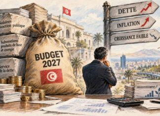 Budget 2027 : la Tunisie au bord de l’asphyxie budgétaire ? ALT : Illustration symbolique d’une balance opposant le poids des dépenses publiques et de la dette aux investissements nécessaires au développement économique tunisien.