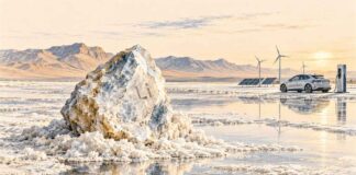 L’or blanc du désert : une découverte qui pourrait redessiner la place de la Tunisie dans l’économie mondiale Illustration symbolique du potentiel de lithium dans les saumures du Chott El-Jérid, en Tunisie, et des perspectives de transition énergétique.